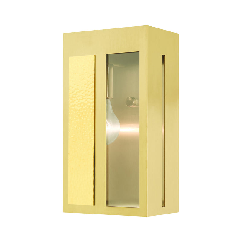 Livex Lighting 27412-12 One Light Outdoor Wall Lantern, Satin Brass w/ Hammered Polished Brass Panels