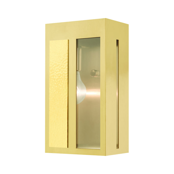 Livex Lighting 27412-12 One Light Outdoor Wall Lantern, Satin Brass w/ Hammered Polished Brass Panels