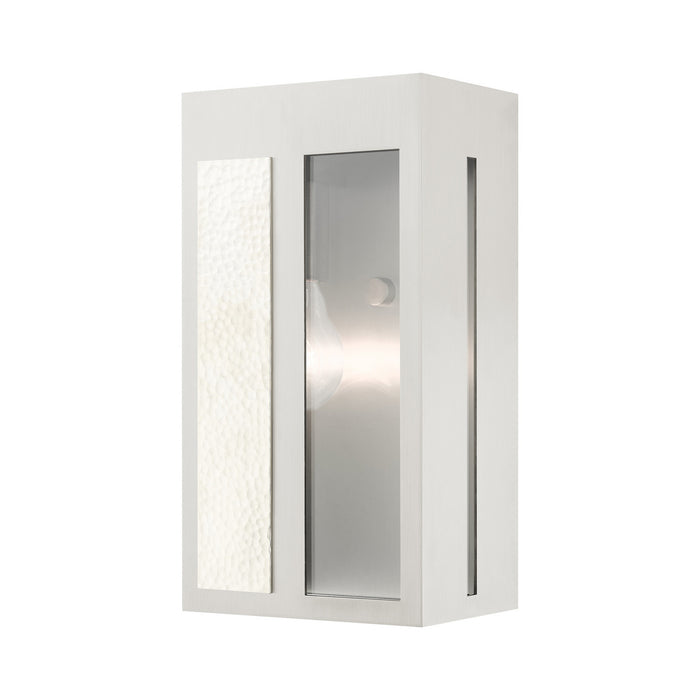 Livex Lighting 27412-91 One Light Outdoor Wall Lantern, Brushed Nickel w/ Hammered Polished Nickel Panels