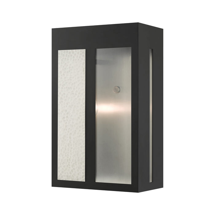 Livex Lighting 27413-04 One Light Outdoor Wall Lantern, Black w/ Hammered Brushed Nickel Panels