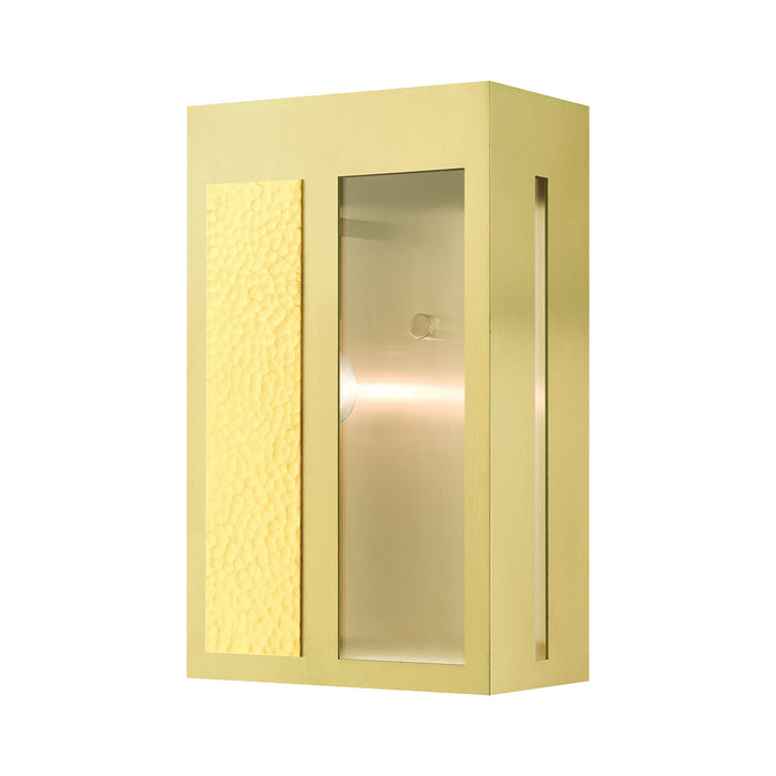 Livex Lighting 27413-12 One Light Outdoor Wall Lantern, Satin Brass w/ Hammered Polished Brass Panels