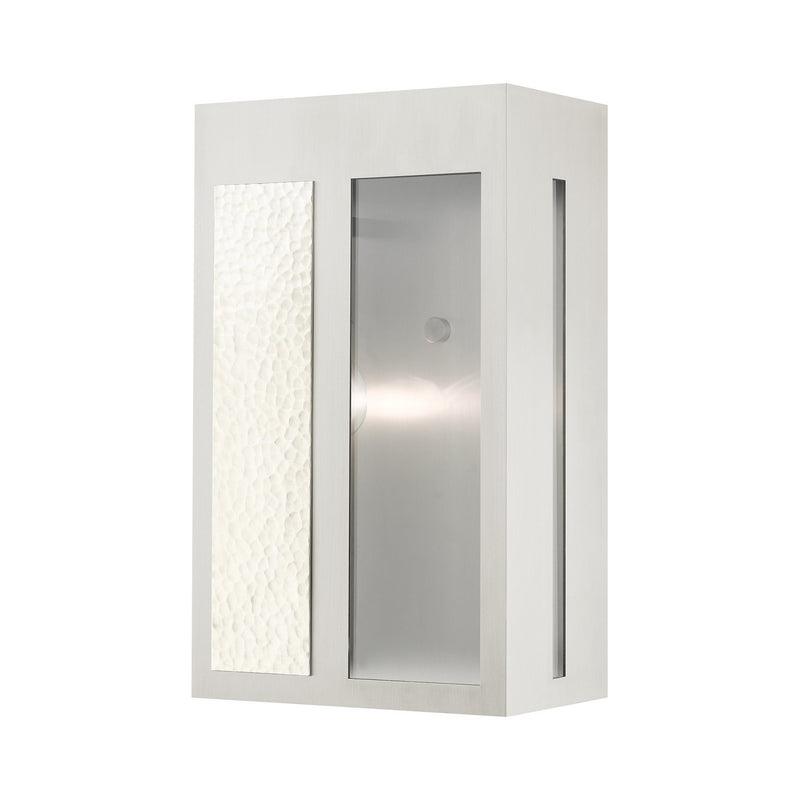 Livex Lighting 27413-91 One Light Outdoor Wall Lantern, Brushed Nickel w/ Hammered Polished Nickel Panels