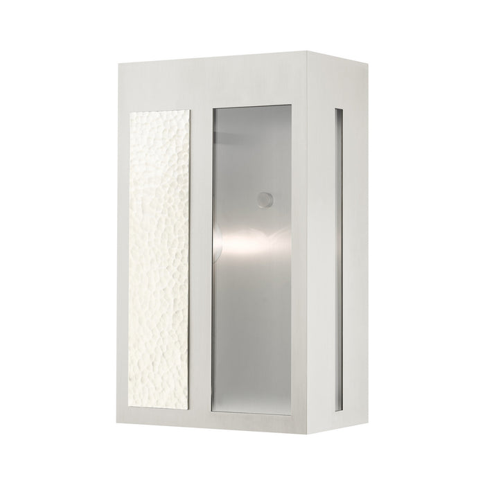 Livex Lighting 27413-91 One Light Outdoor Wall Lantern, Brushed Nickel w/ Hammered Polished Nickel Panels
