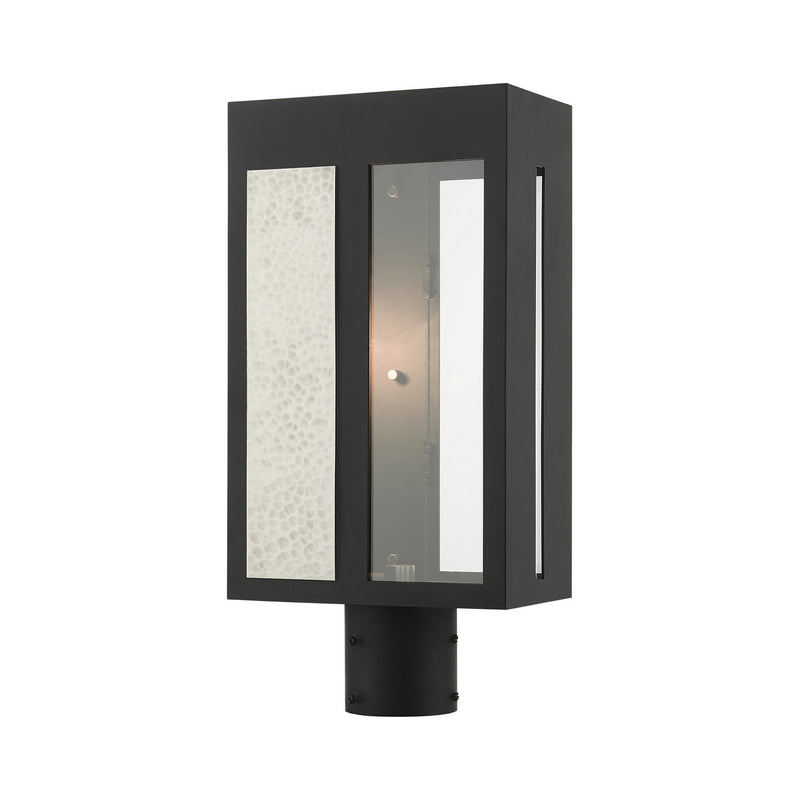 Livex Lighting 27416-04 One Light Outdoor Post Top Lantern, Black w/ Hammered Brushed Nickel Panels