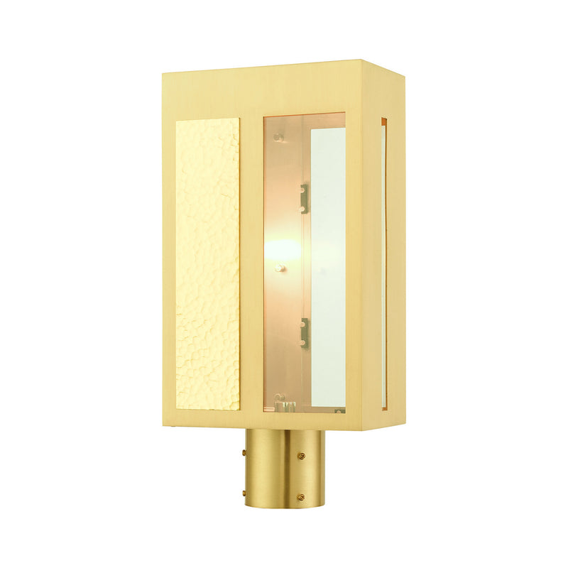 Livex Lighting 27416-12 One Light Outdoor Post Top Lantern, Satin Brass w/ Hammered Polished Brass Panels