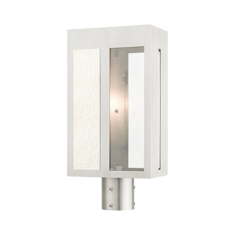 Livex Lighting 27416-91 One Light Outdoor Post Top Lantern, Brushed Nickel w/ Hammered Polished Nickel Panels