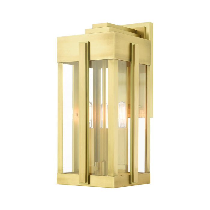 Livex Lighting 27714-08 Three Light Outdoor Wall Lantern, Natural Brass