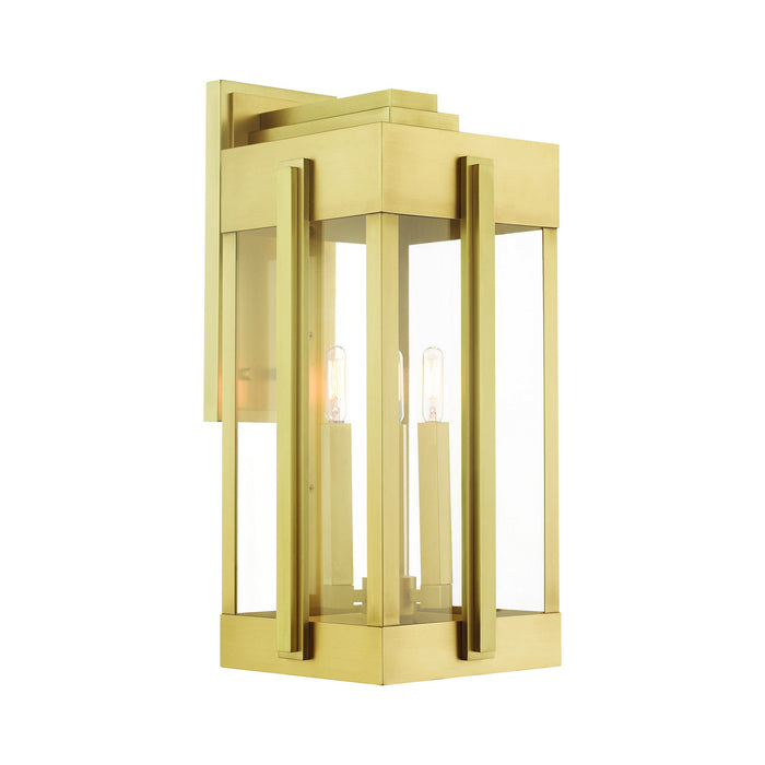 Livex Lighting 27715-08 Three Light Outdoor Wall Lantern, Natural Brass