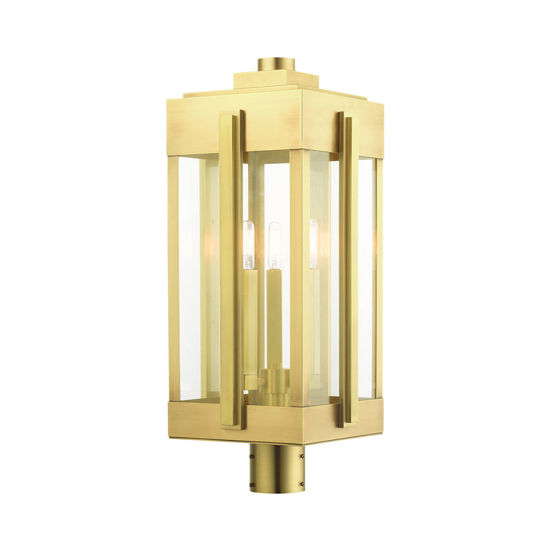 Livex Lighting 27717-08 Three Light Outdoor Post Top Lantern, Natural Brass