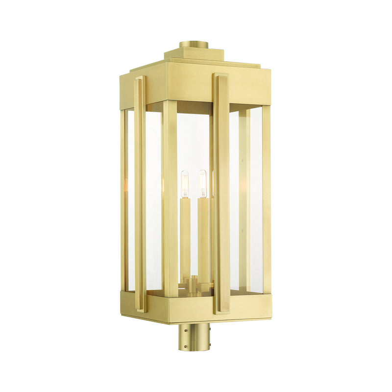 Livex Lighting 27719-08 Four Light Outdoor Post Top Lantern, Natural Brass