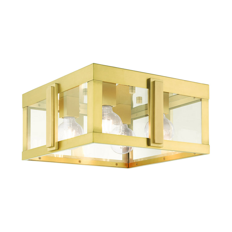 Livex Lighting 27723-08 Four Light Outdoor Flush Mount, Natural Brass