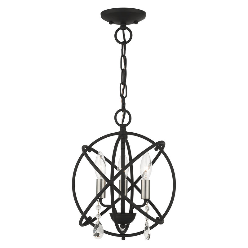 Livex Lighting 40903-04 Three Light Convertible Chandelier / Semi Flush, Black w/ Satin Nickels