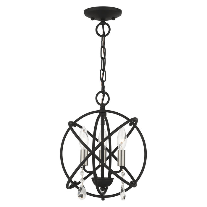 Livex Lighting 40903-04 Three Light Convertible Chandelier / Semi Flush, Black w/ Satin Nickels