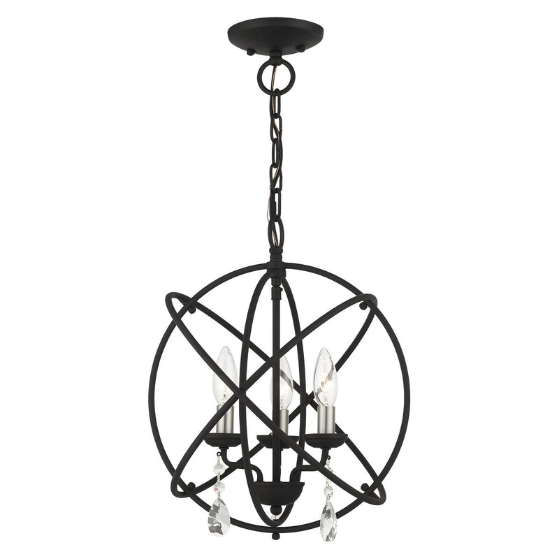 Livex Lighting 40904-04 Three Light Convertible Chandelier / Semi Flush, Black w/ Satin Nickels