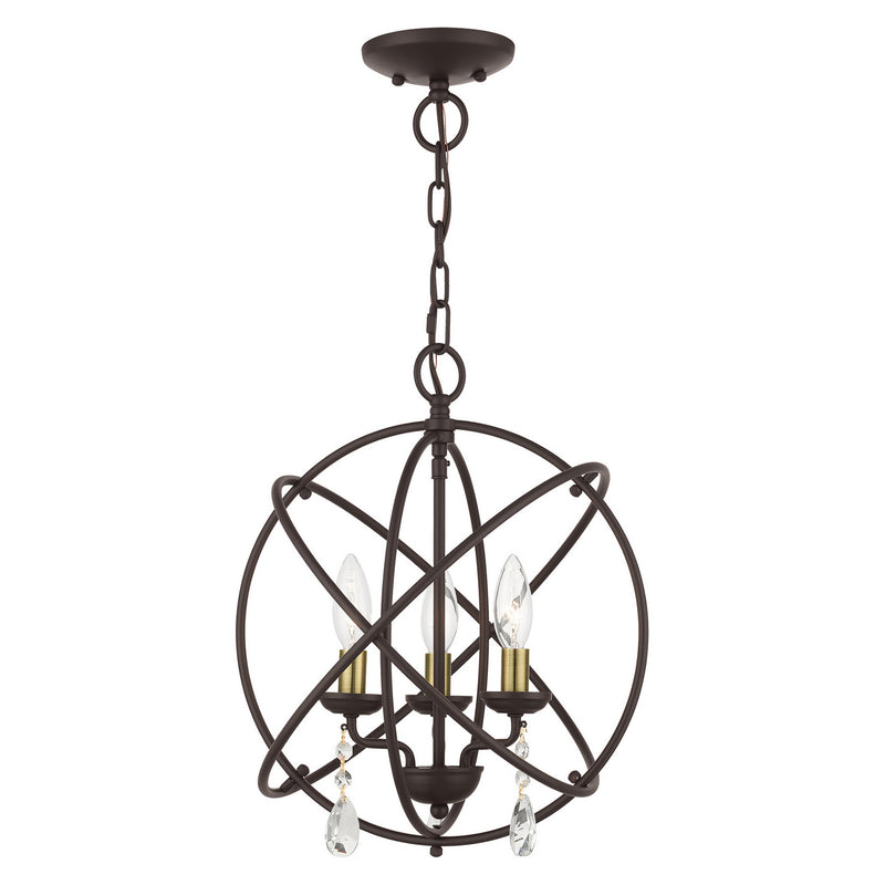 Livex Lighting 40904-07 Three Light Convertible Chandelier / Semi Flush, Bronze w/ Antique Brasss