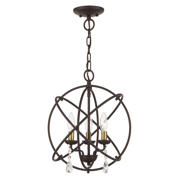 Livex Lighting 40904-07 Three Light Convertible Chandelier / Semi Flush, Bronze w/ Antique Brasss