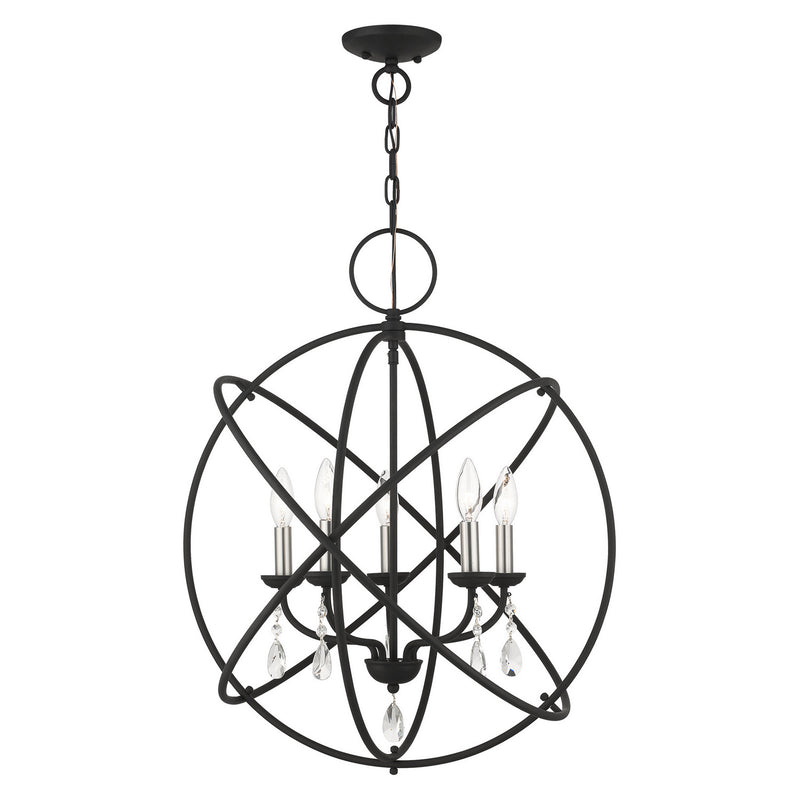 Livex Lighting 40905-04 Five Light Chandelier, Black w/ Satin Nickels