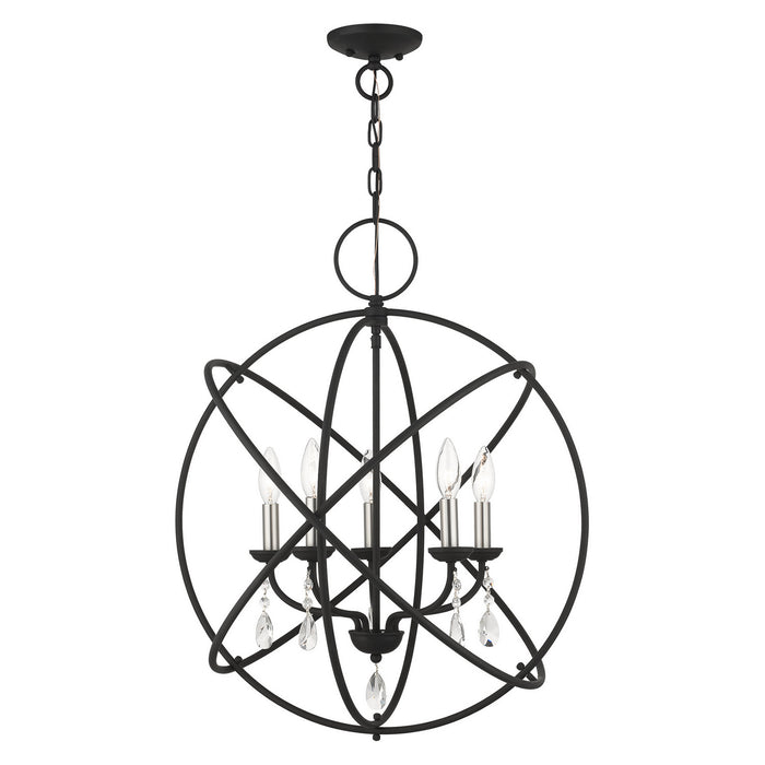 Livex Lighting 40905-04 Five Light Chandelier, Black w/ Satin Nickels