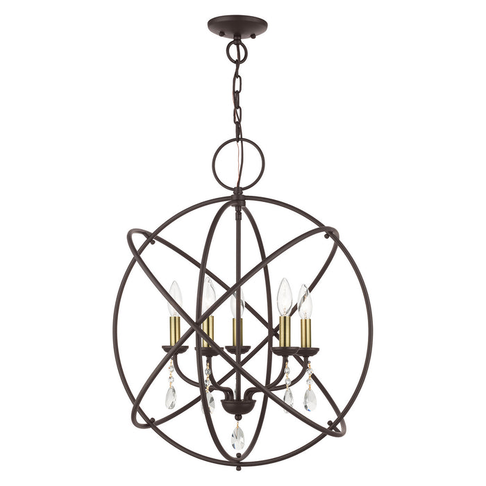 Livex Lighting 40905-07 Five Light Chandelier, Bronze w/ Antique Brasss