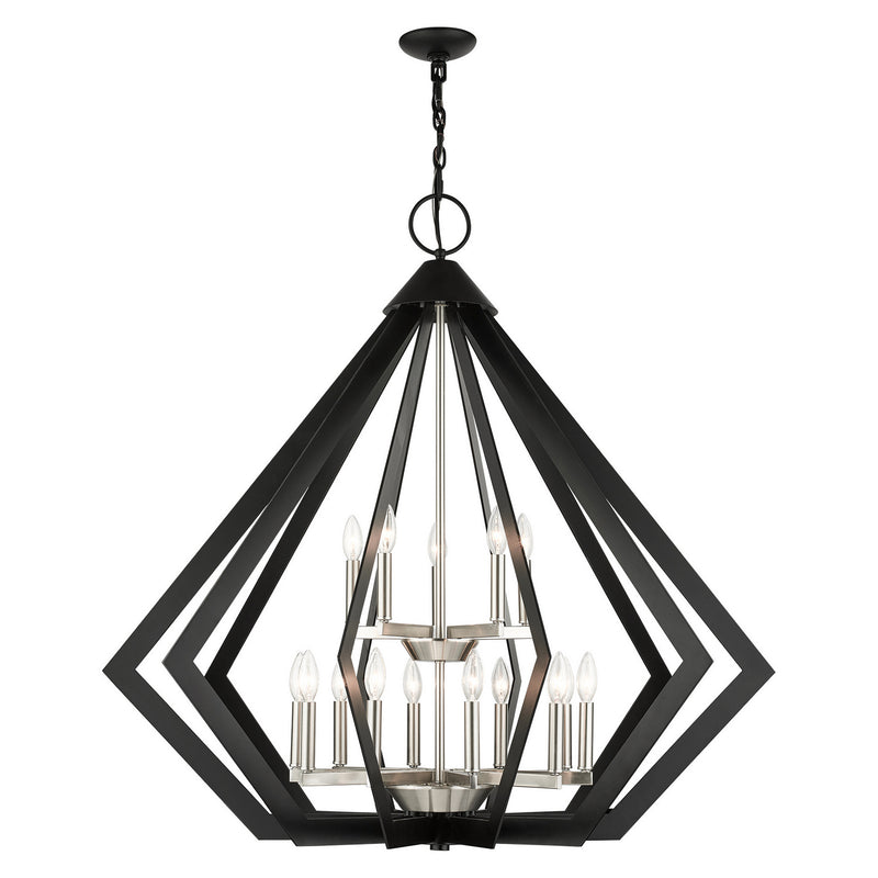 Livex Lighting 40928-04 15 Light Foyer Chandelier, Black w/ Brushed Nickel Cluster