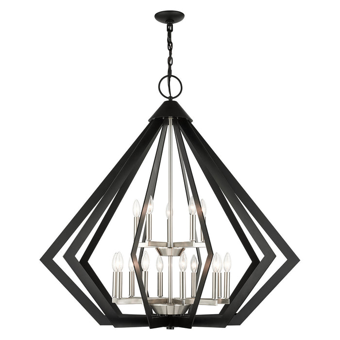 Livex Lighting 40928-04 15 Light Foyer Chandelier, Black w/ Brushed Nickel Cluster