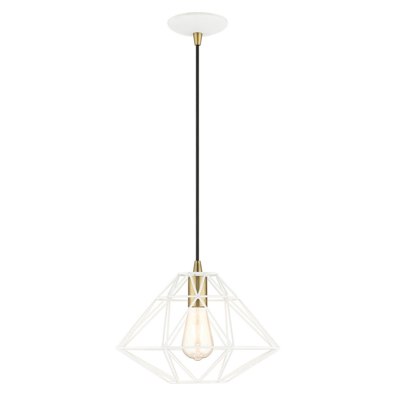 Livex Lighting 41323-03 One Light Pendant, White w/ Antique Brasss