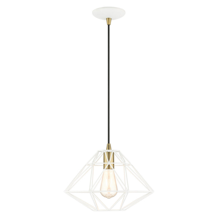 Livex Lighting 41323-03 One Light Pendant, White w/ Antique Brasss