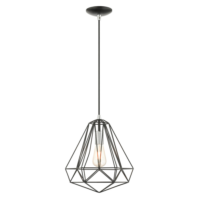 Livex Lighting 41324-68 One Light Pendant, Shiny Black w/ Polished Chromes