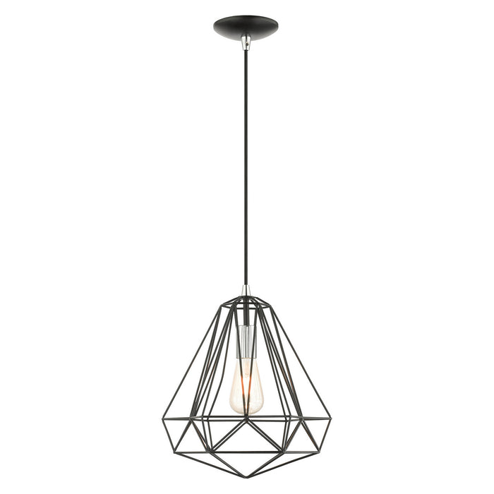Livex Lighting 41324-68 One Light Pendant, Shiny Black w/ Polished Chromes