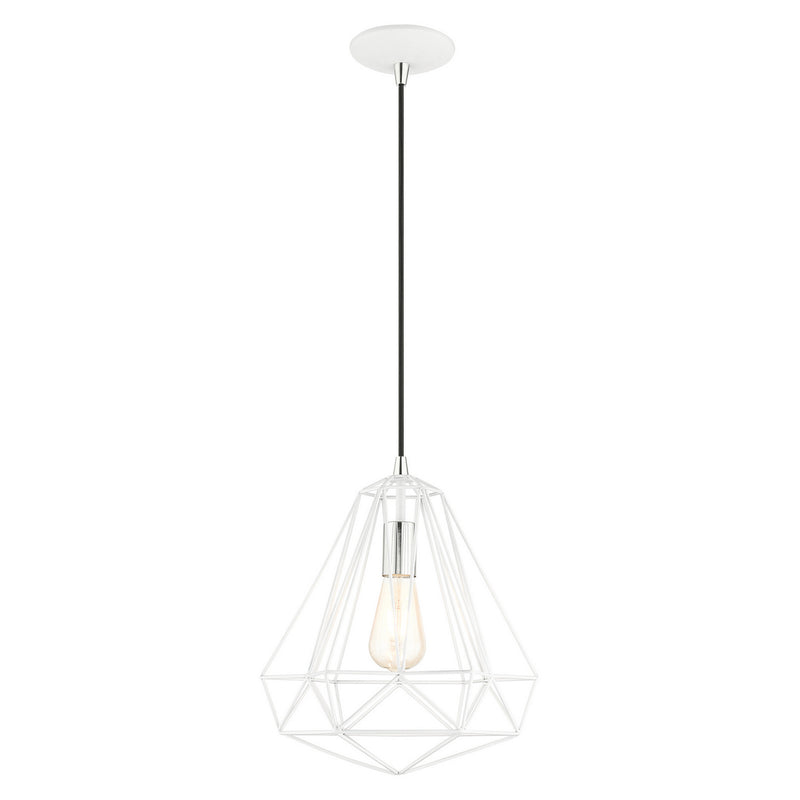 Livex Lighting 41324-69 One Light Pendant, Shiny White w/ Polished Chromes