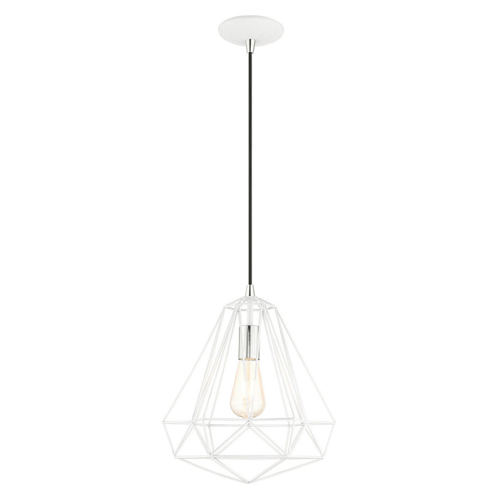 Livex Lighting 41324-69 One Light Pendant, Shiny White w/ Polished Chromes