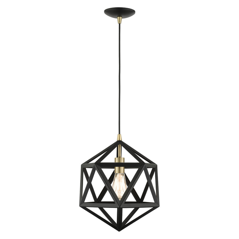 Livex Lighting 41328-14 One Light Pendant, Textured Black w/ Antique Brasss
