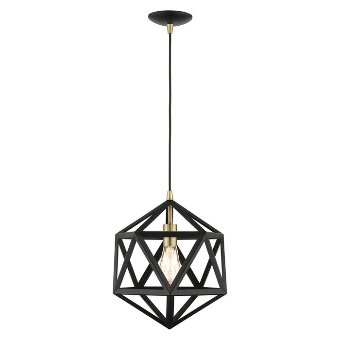 Livex Lighting 41328-14 One Light Pendant, Textured Black w/ Antique Brasss