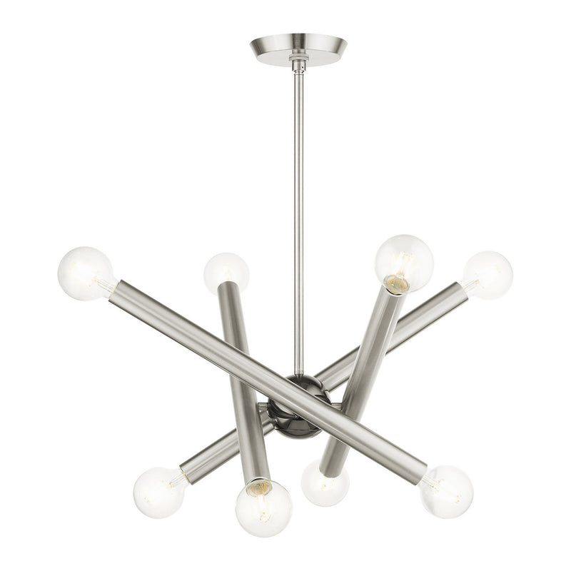 Livex Lighting 45584-91 Eight Light Chandelier, Brushed Nickel w/ Black Chromes
