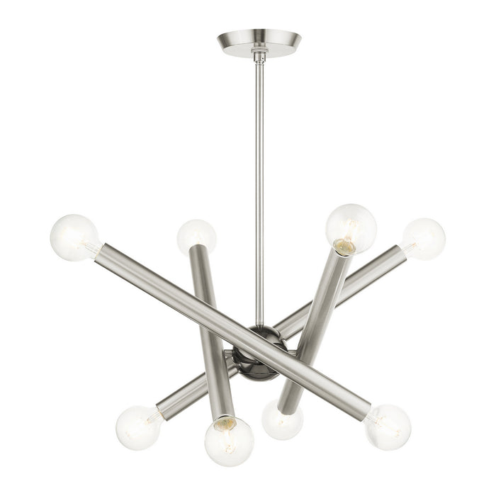 Livex Lighting 45584-91 Eight Light Chandelier, Brushed Nickel w/ Black Chromes
