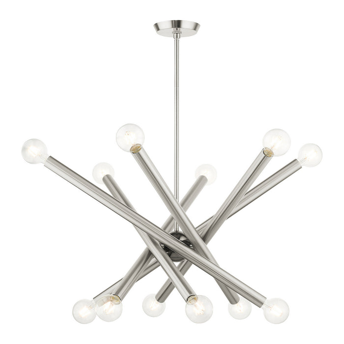 Livex Lighting 45586-91 12 Light Chandelier, Brushed Nickel w/ Black Chromes