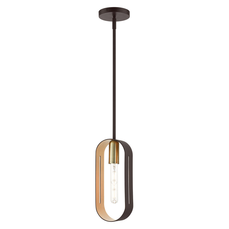 Livex Lighting 45761-07 One Light Pendant, Bronze w/ Antique Brasss