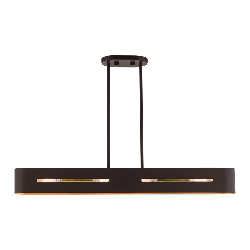 Livex Lighting 45767-07 Four Light Linear Chandelier, Bronze w/ Antique Brasss