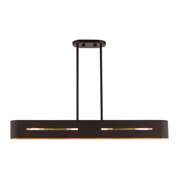 Livex Lighting 45767-07 Four Light Linear Chandelier, Bronze w/ Antique Brasss