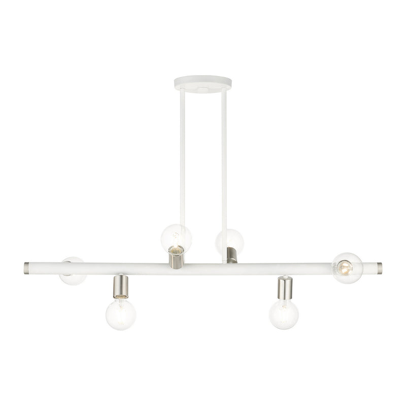 Livex Lighting 45866-03 Six Light Linear Chandelier, White w/ Brushed Nickels