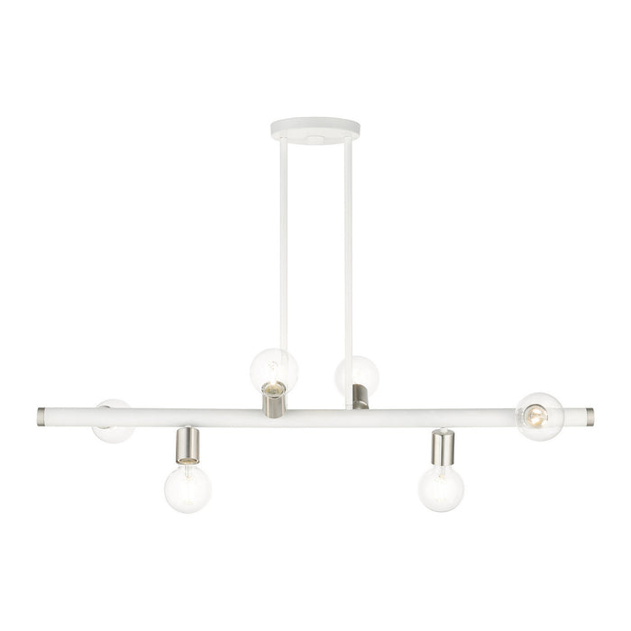 Livex Lighting 45866-03 Six Light Linear Chandelier, White w/ Brushed Nickels