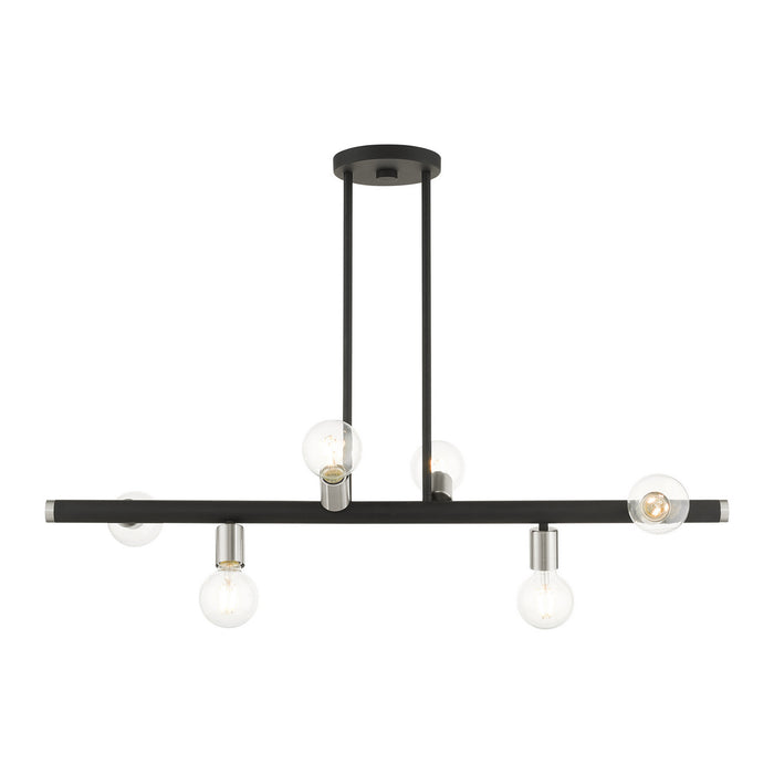 Livex Lighting 45866-04 Six Light Linear Chandelier, Black w/ Brushed Nickels