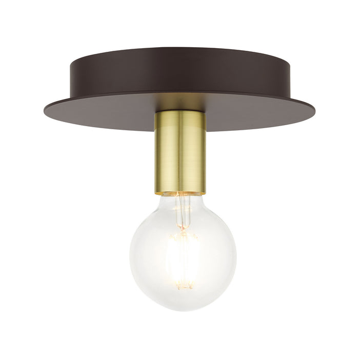 Livex Lighting 45871-07 One Light Flush Mount, Bronze w/ Satin Brasss