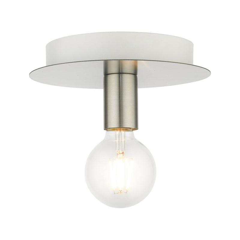 Livex Lighting 45871-91 One Light Flush Mount, Brushed Nickel w/ White Canopy