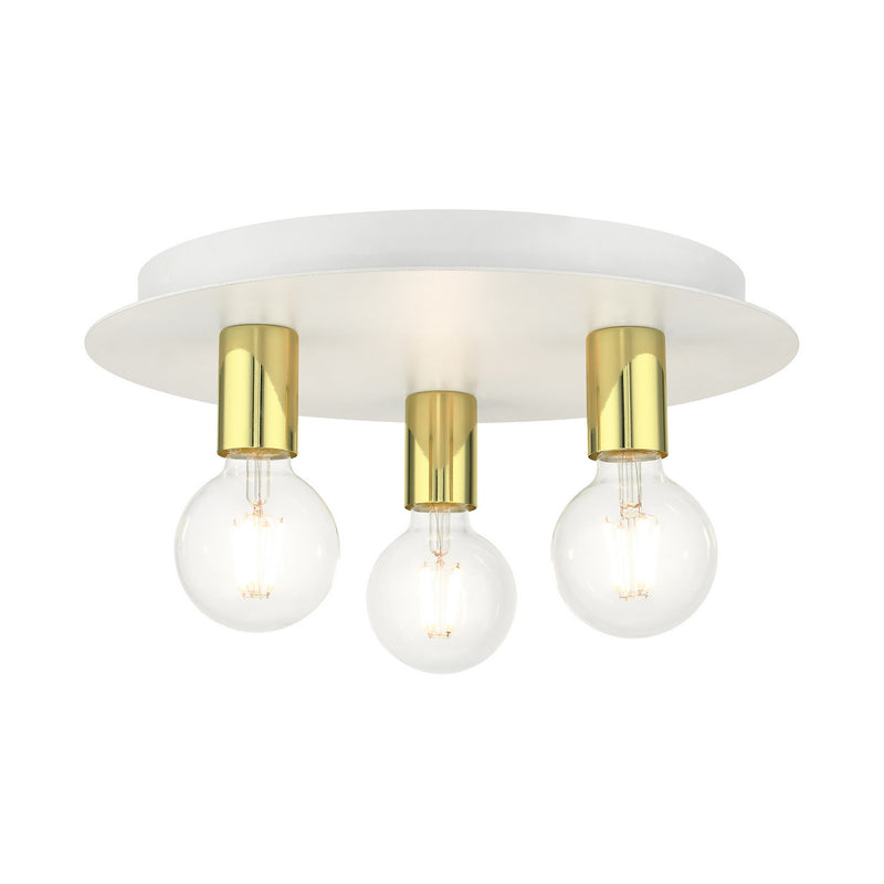 Livex Lighting 45873-03 Three Light Flush Mount, White w/ Polished Brasss