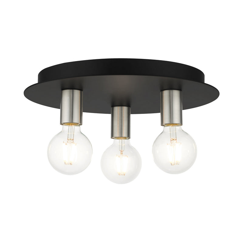 Livex Lighting 45873-04 Three Light Flush Mount, Black w/ Brushed Nickels