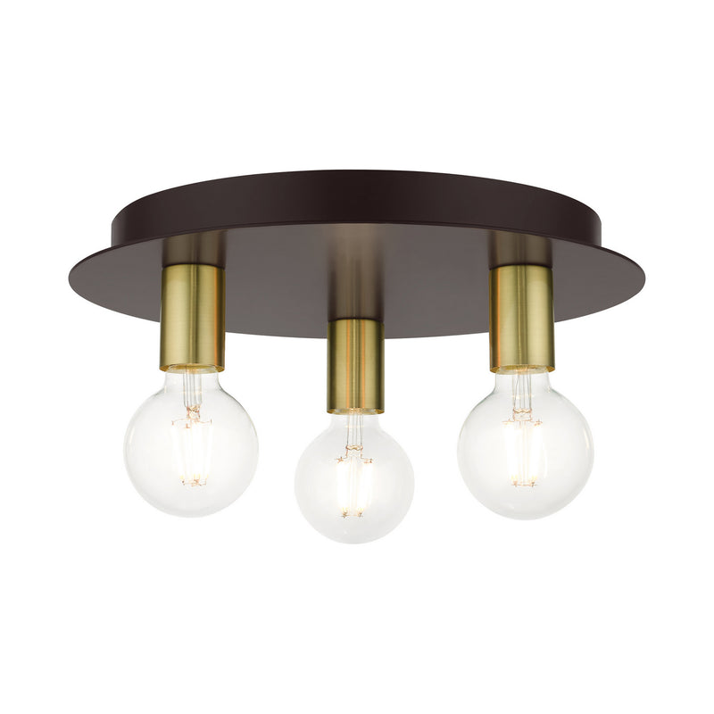Livex Lighting 45873-07 Three Light Flush Mount, Bronze w/ Satin Brasss