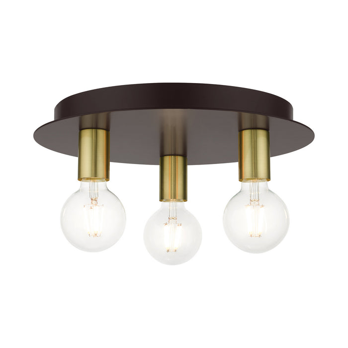 Livex Lighting 45873-07 Three Light Flush Mount, Bronze w/ Satin Brasss