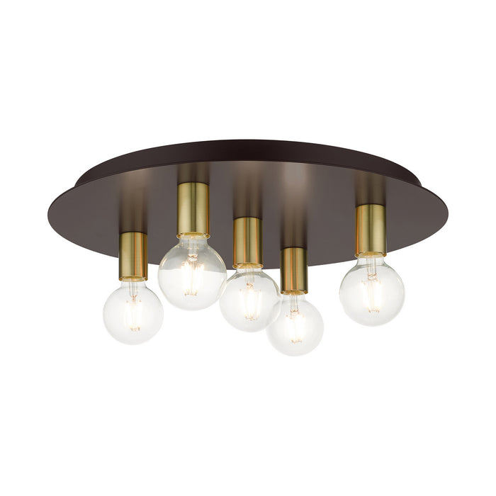 Livex Lighting 45875-07 Five Light Flush Mount, Bronze w/ Satin Brasss