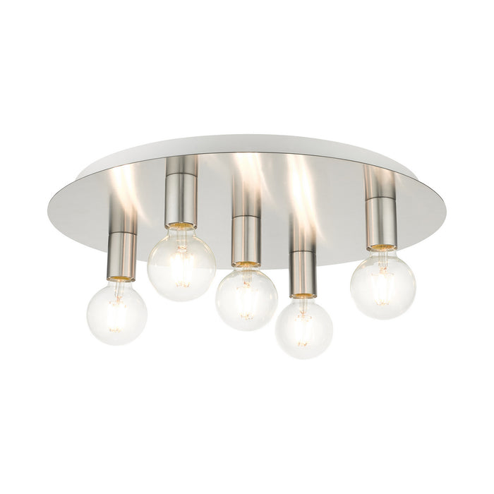 Livex Lighting 45875-91 Five Light Flush Mount, Brushed Nickel w/ White Canopy